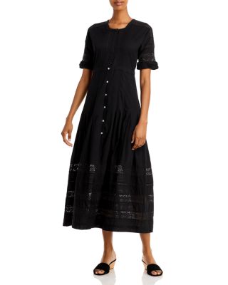 LoveShackFancy Edie Lace Short Sleeve Midi Shirt Dress