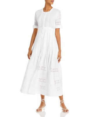 LoveShackFancy Edie Lace Short Sleeve Midi Shirt Dress
