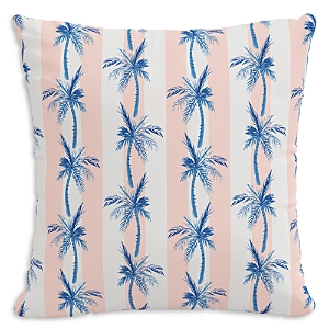 Shop Cloth & Company The Cabana Stripe Palms Outdoor Pillow In Blue, 18 X 18 In Coral