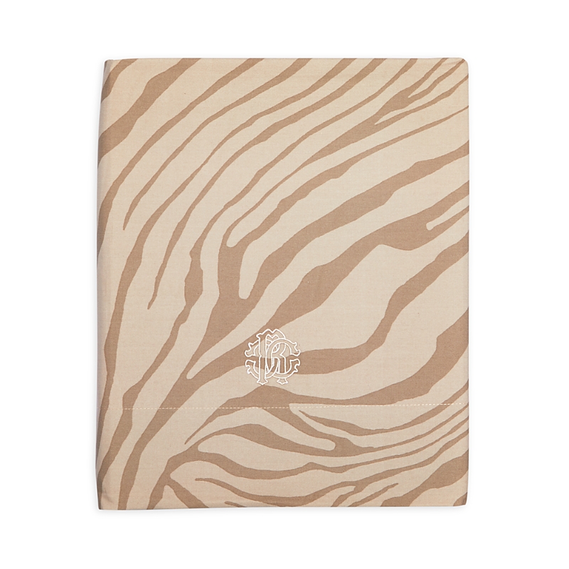 Roberto Cavalli Macro Zebrage Sateen Flat Sheet, King In Sabbia