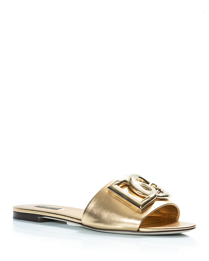 Dolce & Gabbana Women's Almond Toe Monogram Flat Slides | Bloomingdale's
