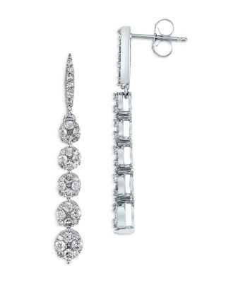 Diamond Cluster Linear Earrings in 14K White Gold, 1.0 tcw 