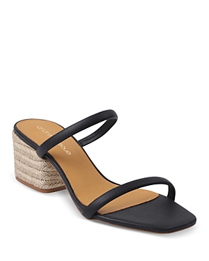 Andre Assous Women's Joie Square Toe Mid Heel Leather Slide Sandals In Black