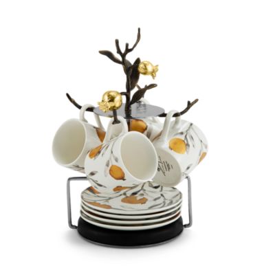 Pomegranate Demitasse Cup & Saucer Set with Stand