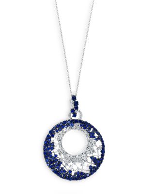 Bloomingdale's Fine Collection - Sapphire & Diamond Medallion Pendant Necklace in 14K White Gold, 18" - Exclusive