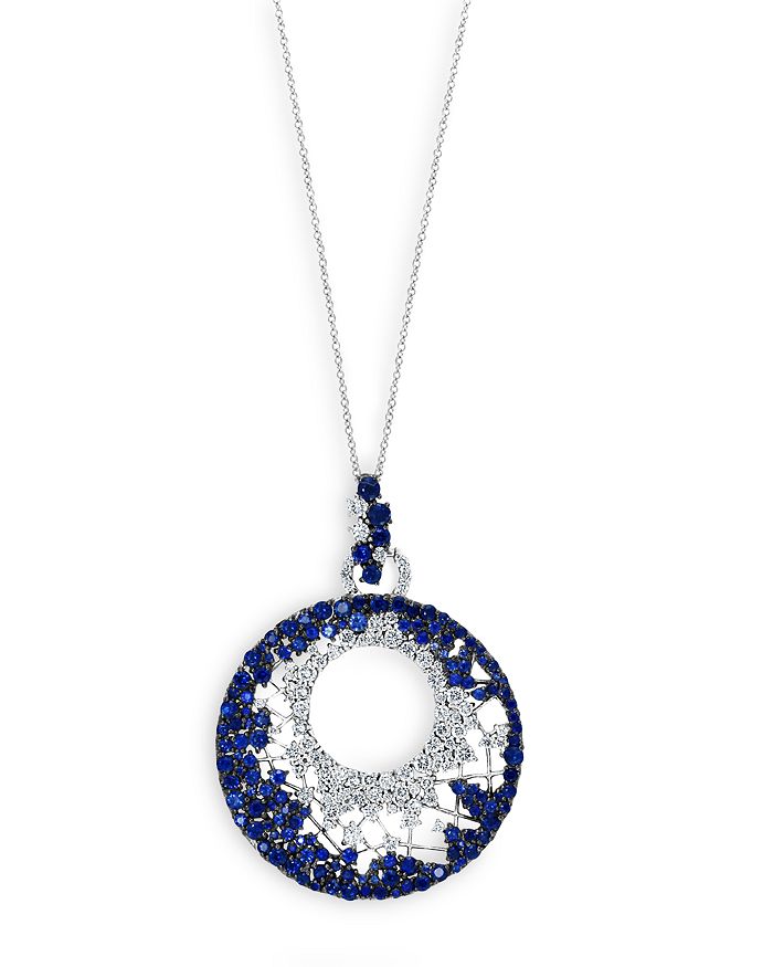 Bloomingdale's - Sapphire & Diamond Medallion Pendant Necklace in 14K White Gold, 18" - 100% Exclusive