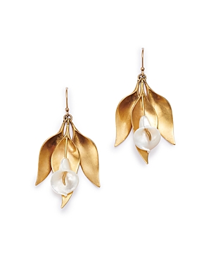Annette Ferdinandsen Design 14k Yellow Gold Mother Of Pearl Cala Lily Drop Earrings In White/gold