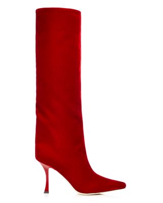 Jimmy Choo Women's Chad 90 Pointed Toe Red Velvet High Heel Boots
