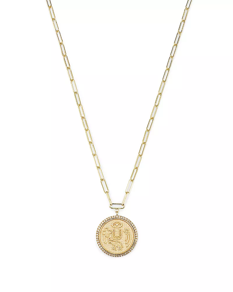 Meira T 14K Yellow Gold Diamond Coin Charm Necklace, 16