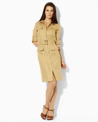 linen belted shirt dress