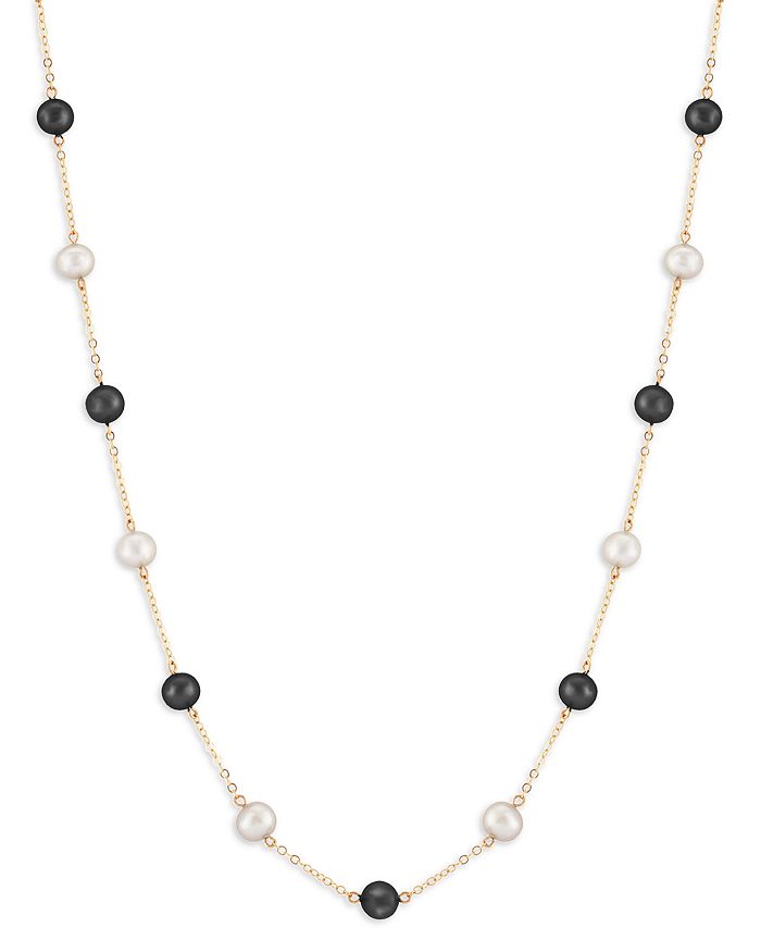 Bloomingdale's - Cultured Freshwater Pearl & Onyx Bead Chain Statement Necklace in 14K Yellow Gold, 18" - 100% Exclusive