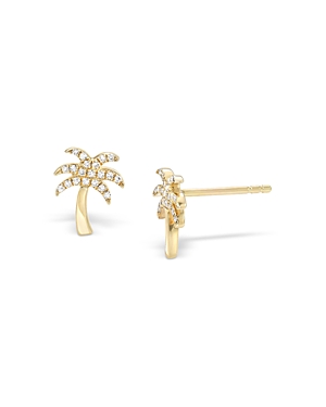 14K Yellow Gold Diamond Palm Tree Stud Earrings