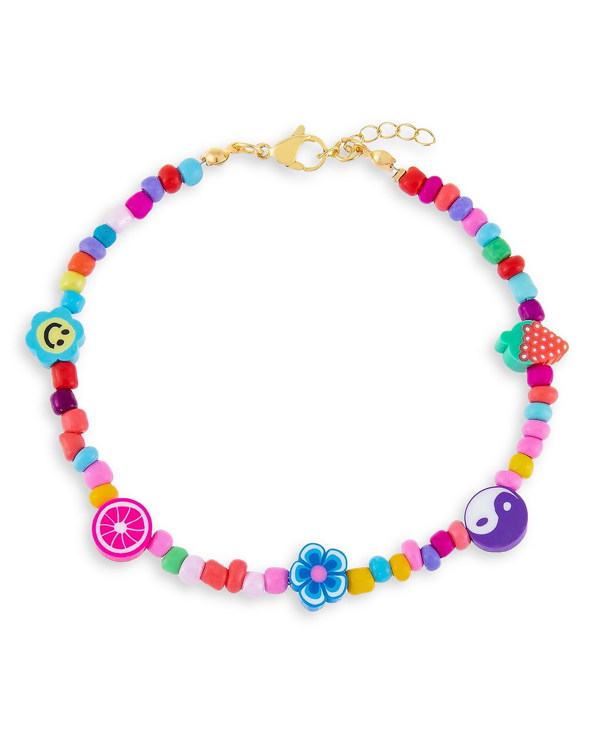 Photo 1 of Neon Multicolor Charm & Bead Ankle Bracelet in Gold Tone