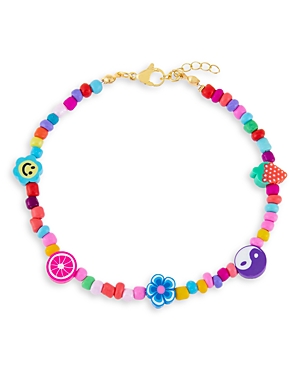 ADINAS JEWELS NEON MULTICOLOR CHARM & BEAD ANKLE BRACELET IN GOLD TONE,A62986CMB-704