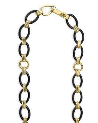 Meridian 18K Yellow Gold Black Caviar Black Ceramic Oval Link Necklace, 18" 