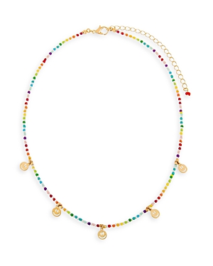 ADINAS JEWELS SMILEY FACE CHARM RAINBOW BEADED COLLAR NECKLACE IN GOLD TONE STERLING SILVER, 15.5-18.5,N56831CMB-801