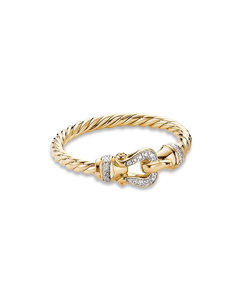 David Yurman Petite Buckle Ring in 18K Yellow Gold with Diamonds