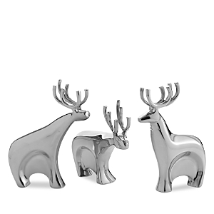 Nambe Dasher Reindeer Figurine Set In Silver