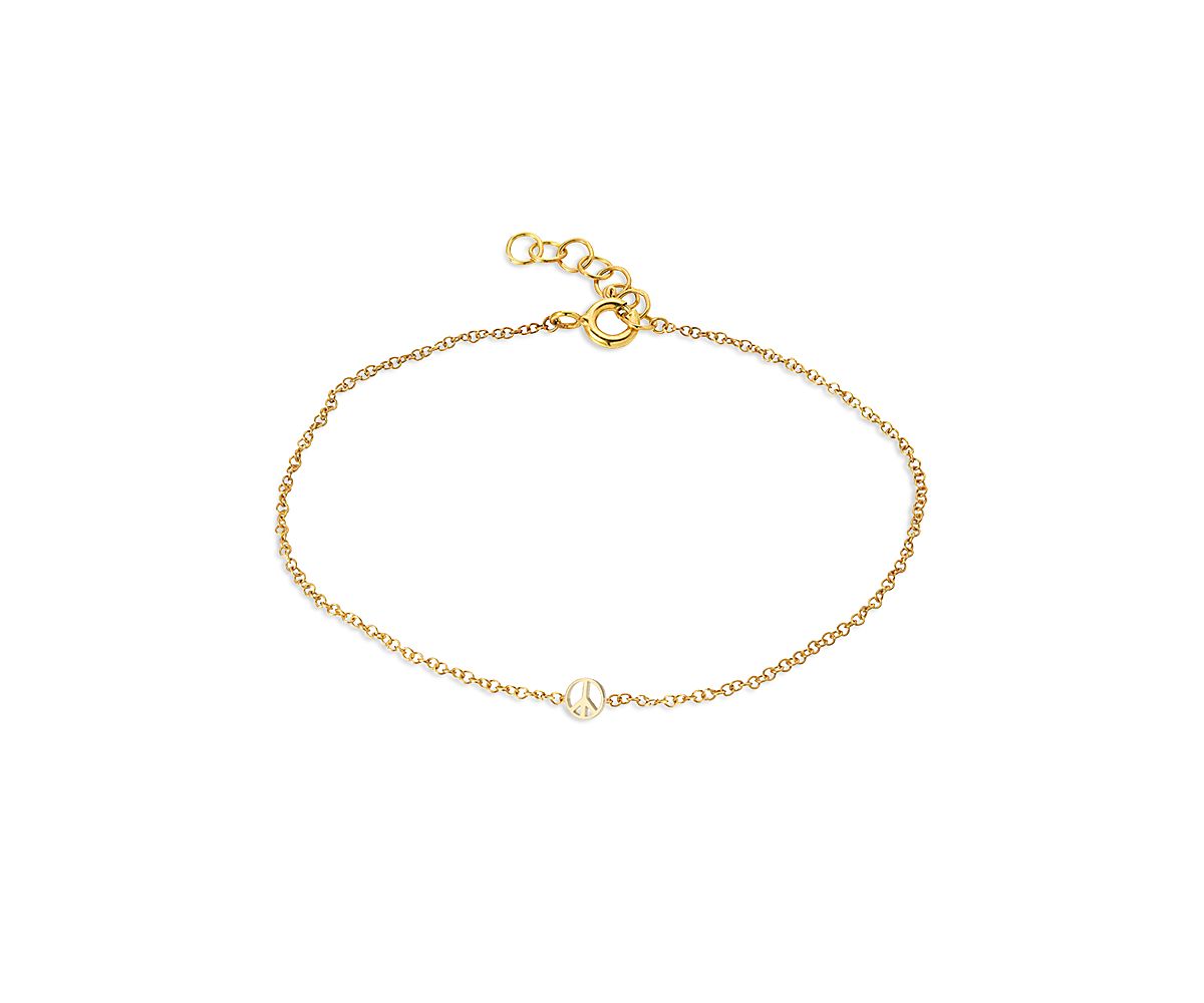 Zoe Lev 14K Yellow Gold Tiny Peace Sign Chain Link Bracelet