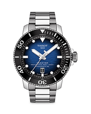 Tissot Men's Swiss Automatic Seastar Stainless Steel Bracelet Watch 46mm In Blue/silver