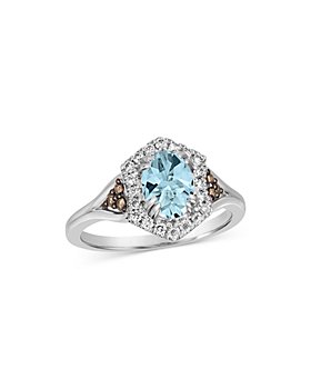 Bloomingdale's - Aquamarine, Champagne & White Diamond Halo Ring in 14K White Gold - 100% Exclusive