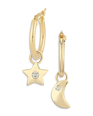 Bloomingdale's Diamond Star & Moon Dangle Hoop Earrings In 14k Yellow Gold, 0.02 Ct. T.w. - 100% Exclusive