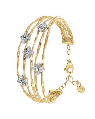 Marco Bicego 18K White & Yellow Gold Marrakech Onde Diamond Flower Multirow Bangle Bracelet