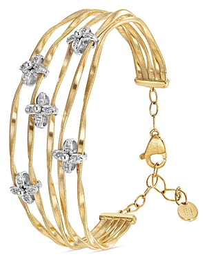Shop Marco Bicego 18k White & Yellow Gold Marrakech Onde Diamond Flower Multirow Bangle Bracelet In Gold/white