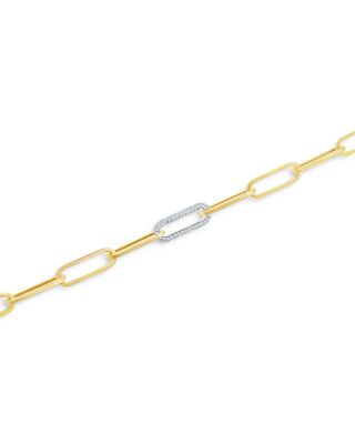 Diamond Paperclip Bracelet in 14K White &amp; Yellow Gold, 0.80 tcw 