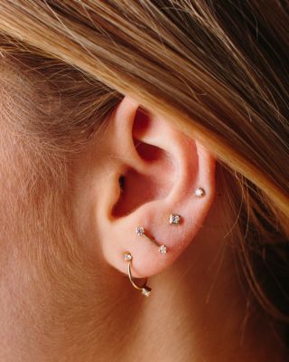 14K Yellow Gold Stud Earrings with Diamonds