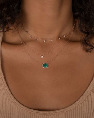 14K Yellow Gold Diamond & Emerald Pendant Necklace, 18"