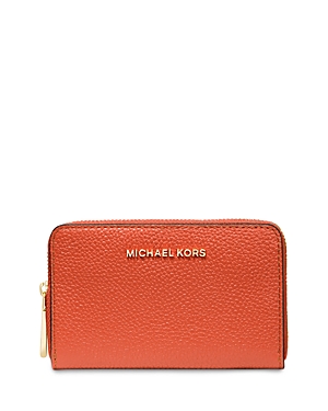 Michael Michael Kors Jet Set Leather Card Case In Orange Spice/gold