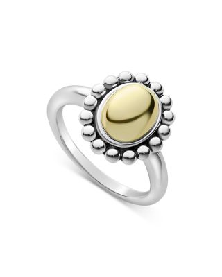 18K Yellow Gold & Sterling Silver High Bar Oval Dome Ring