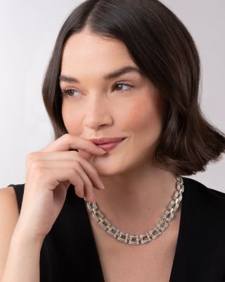 18K Yellow Gold & Sterling Silver High Bar Link Statement Necklace, 16"