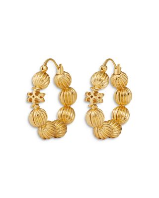 Tory Burch Roxanne Fluted Bead Hoop Earrings In Rolled Brass