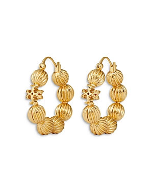 Tory Burch Roxanne Fluted Bead Hoop Earrings In Rolled Brass