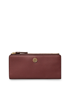 Tory Burch Walker Leather Slim Zip Wallet In Dark Rhubarb