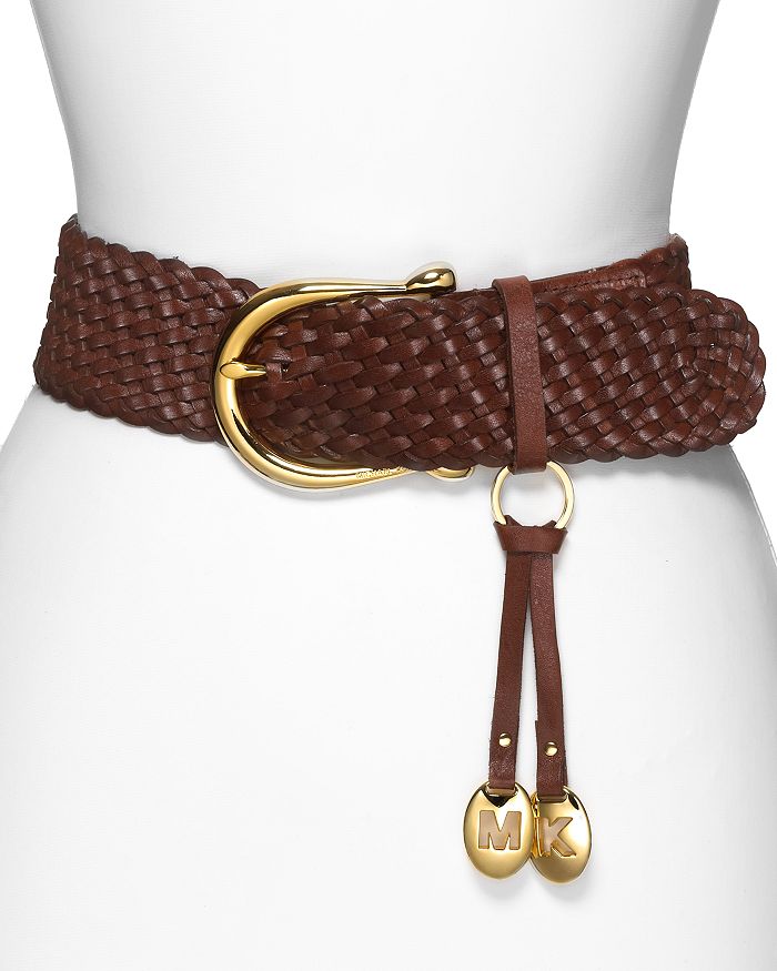 Michael Kors Womens MK Monogram Gold Buckle And Chain Belt - Brown (Small)
