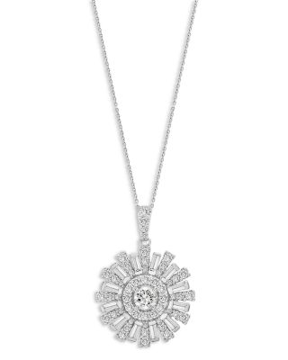 Bloomingdale's Round & Baguette Diamond Pendant Necklace In 14K White ...