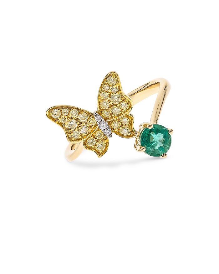 Bloomingdale's - Yellow & White Diamond & Emerald Butterfly Ring in 14K Yellow Gold, 0.50 ct. t.w. - 100% Exclusive