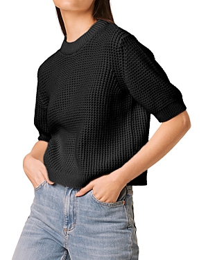 French Connection Mozart Luna Waffle Sweater In Black