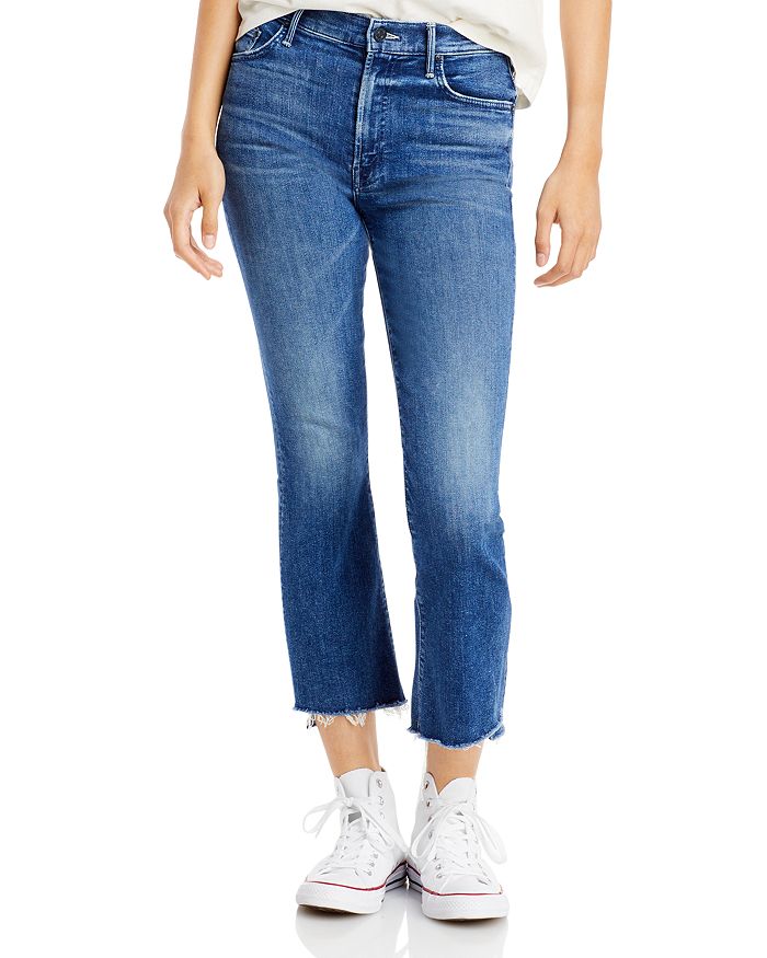 Mother The Insider High Rise Crop Step Fray Bootcut Jeans In Wish On A Star