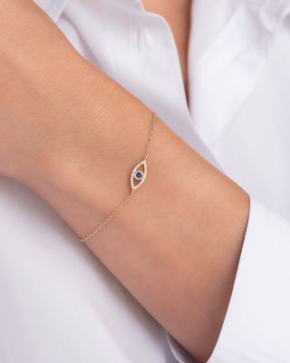 14K Yellow Gold Diamond &amp; Blue Sapphire Evil Eye Bracelet