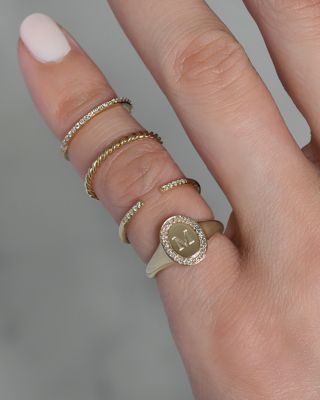 14K Yellow Gold Diamond Initial Signet Ring