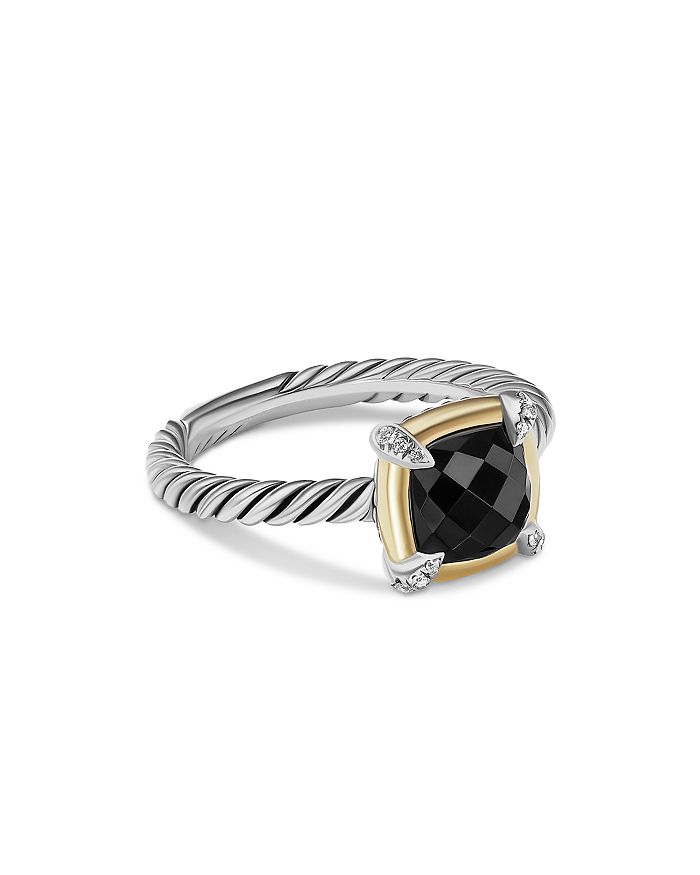 David Yurman - 18K Yellow Gold & Sterling Silver Petite Chatelaine&reg; Onyx & Diamond Bezel Ring