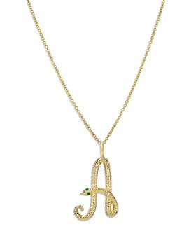 Zoe Lev - 14K Yellow Gold Emerald & Diamond Accent Snake Initial Pendant Necklace, 16-18"