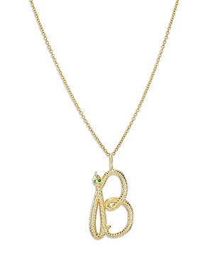 Zoe Lev 14k Yellow Gold Emerald & Diamond Accent Snake Initial Pendant Necklace, 16-18 In B
