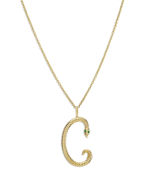 Zoe Lev 14k Yellow Gold Emerald & Diamond Accent Snake Initial Pendant Necklace, 16-18 In C