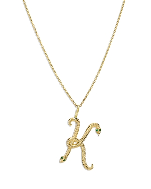 Zoe Lev 14k Yellow Gold Emerald & Diamond Accent Snake Initial Pendant Necklace, 16-18"