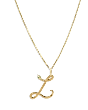 Zoe Lev 14k Yellow Gold Emerald & Diamond Accent Snake Initial Pendant Necklace, 16-18 In L